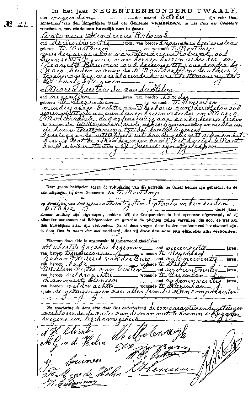 19121009 huw akte 21 Antonius H Rolvink - Maria G vd Helm